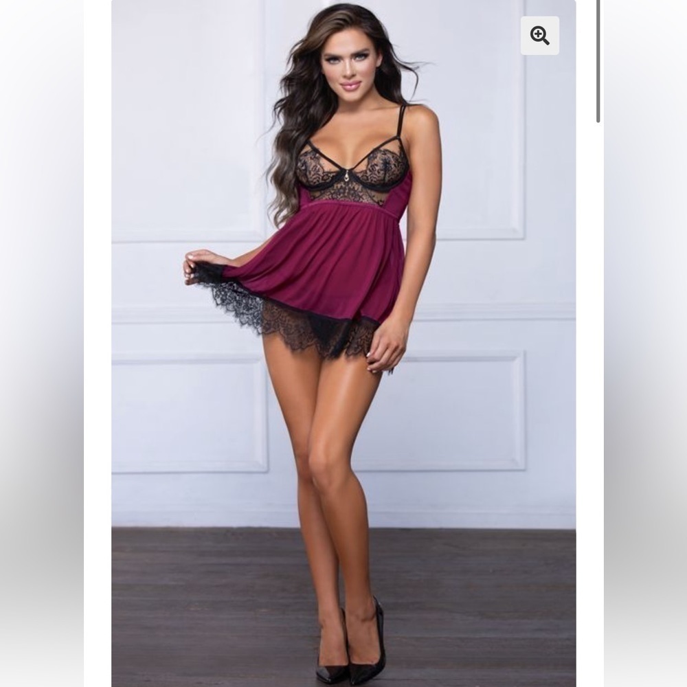 7 ‘Til Midnight NWT mesh babydoll underwire teddy lingerie nightgown sex…